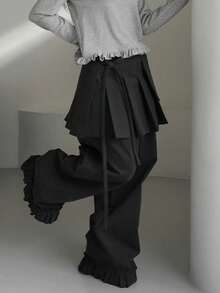 韩版荷叶边休闲裤及复古口袋抽绳百褶裙套装，女士春季新品