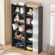 1pc Simple Wardrobe Open Closet Free Standing Garment Rack, Compact Dust-Proof Clothes Organizer With Multiple Shelves, Easy Assembly, Bedroom Storage, Black Independent Wardrobe With Transparent Door And Open Top Shelf, Fashion Black Finish, Sturdy Structure, Clothing Storage Box