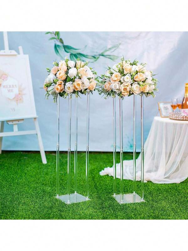 1 Pc Square Acrylic Flower Stand, Clear Column Vase Rack - Geometric Wedding Centerpiece Decor, Desktop Flower Shelf, Outdoor Decor, Home Gathering, Wedding Party Decoration, Silk Flower Arrangement Wedding Stage Decor, Home Decor Flower Rack