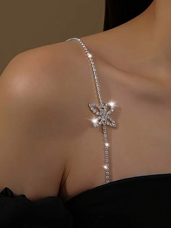 Elegante catena per il corpo con farfalla in strass regolabile e cinturini alla spalla alla moda