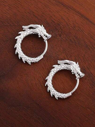 2pcs Luxury Coiled Dragon Stud Earrings, Unisex, Unique Exquisite Niche Gift