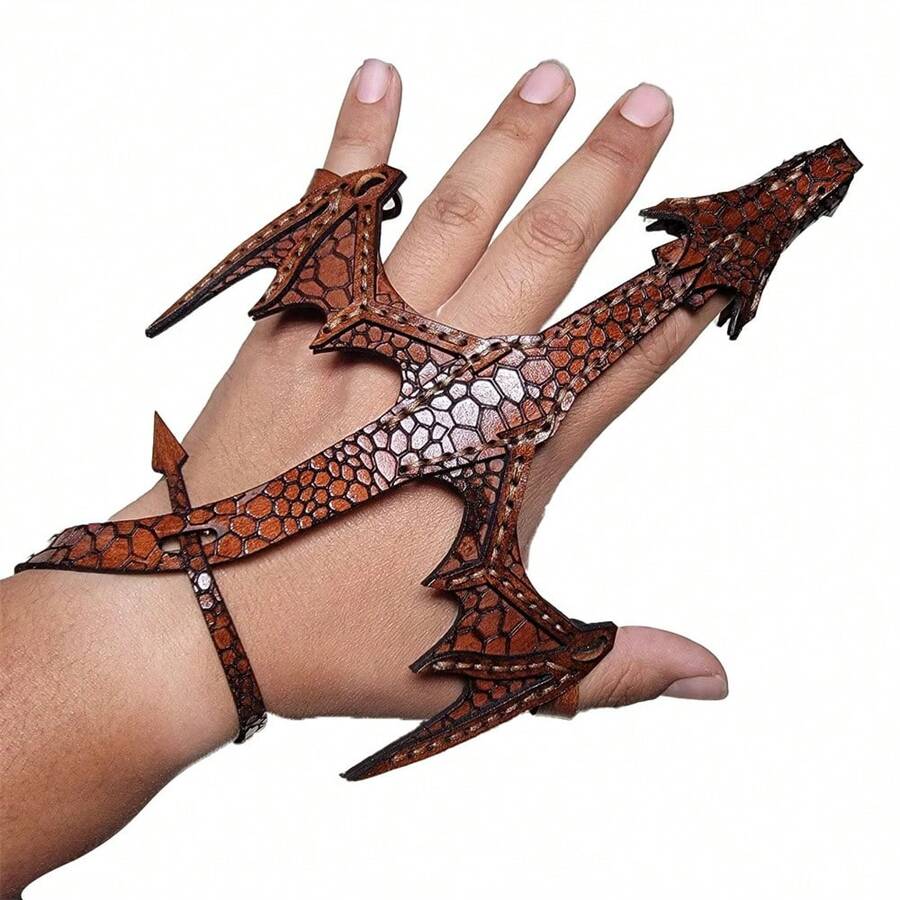 1pc Adjustable Dragon Cuff Bracelet,Vintage Faux Leather With Intricate Dragon Scale Design,Vintage Faux Leather With Intricate Dragon Scale Design,Unique Holiday Birthday Gift,Costume Accessory, Edgy Fashion Accessory, Vibrant Texture Accessory - 棕色 - 查看 1