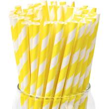 Paper Straws - 100 Pack, Gold & White Striped Disposable Party Straws For Cake Pops, Birthday,  Wedding (7.75" X 0.24") - 黃色 - 查看 1