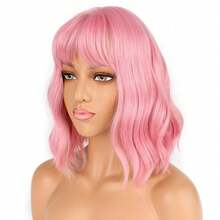 Wigs For Women,12 Inch Bob Wig With Bangs, Fashion Ladies Wig For Daily Use, Work, Party, Halloween, Christmas, Music Festivals, Cosplay And More! - 粉色 - 查看 4