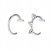 Fashion Cute Clip-On Lip Ring, Faux Piercing Vampire Teeth, Moon Shaped Lip Jewelry