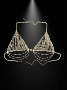 1pc Sexy Glitter Top Chain Fashion Fringes Rhinestone Body Chain, Summer Beach Bikini Nightclub Accessory