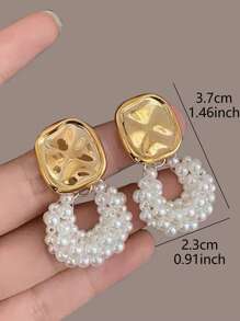 1 Par de Pendientes Colgantes Elegantes Geométricos de Imitación de Perla Franceses de Lujo, Adecuado para Banquetes, Fiestas y Vacaciones de Mujer en Primavera/Verano