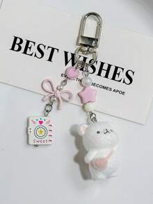1 件女士法兰绒卡通可爱熊钥匙扣，带蝴蝶结、魔法书和星星吊坠装饰、可爱耳机、包和钥匙链配件汽车配件包饰背包适合学校哥特 Y2k - 彩色 - 查看 3