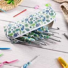 1个/5个装钩针收纳包，拉链式钩针收纳整理袋，轻便易握，印有图案，适合编织爱好者和初学者 - 彩色 - 查看 5