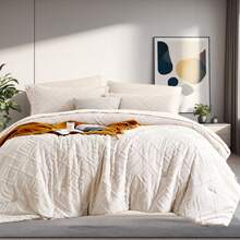 7 Pieces Tattered Style Tufted Style Bed Comforter Set, Soft And Comfortable Summer Bedding Set, Hotel Room Decor, Suitable For All Seasons, Vacuum - Compressed Wrapping, Including 1 Comforter, 1 Flat Sheet, 1 Fitted Sheet, 4 Pillowcases. - 米色-B008 - 查看 2