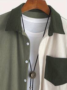 Corduroy Men's Casual Shirt, Corduroy Fabric Contrasted Collar Button Opening, Chest Pocket Design, Simple & Elegant, Versatile For Casual, Commuting, Street Wear, Spring & Autumn, Fall