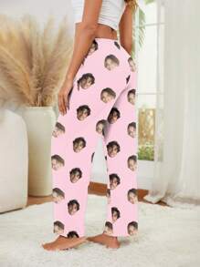 Customized Unique & Comfortable Women's Sleep Pants, Custom Photo Printed Funny Pajamas Pants, Can Customize Two People Head Images, For Fall,Chic Autumn,Urban Gala