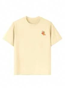 1pc Girls Young Casual Colorful Printed Round Neck Short Sleeve T-Shirt, Summer Student Streetwear - Imaginative And Self-Expressive Graphic Tee - Apricot - View 4