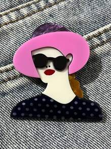1pc Cartoon Girl Wearing Fan-Shaped Earrings Acrylic Brooch, Handmade Patchwork Cute Bag Accessory Pin, Suitable For All Seasons Jewelry Costume Accessories Bag Charms Office Accessories