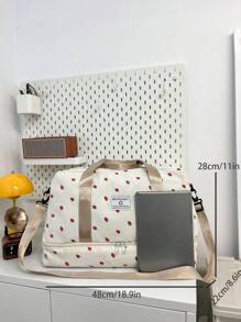 Bolsa de Viagem Overnight com Estampa de Morango em Veludo Corduroy, Bolsa Esportiva de Ginástica de Grande Capacidade para Yoga, Bolsa de Fim de Semana com Compartimento Seco e Úmido Separado e Compartimento para Sapatos, Bolsa de Ombro Casual e Portátil Adequada para Negócios, Férias, Outdoor, Esqui, Fitness, Proteção Laboral e Entrega, Acessórios Escolares