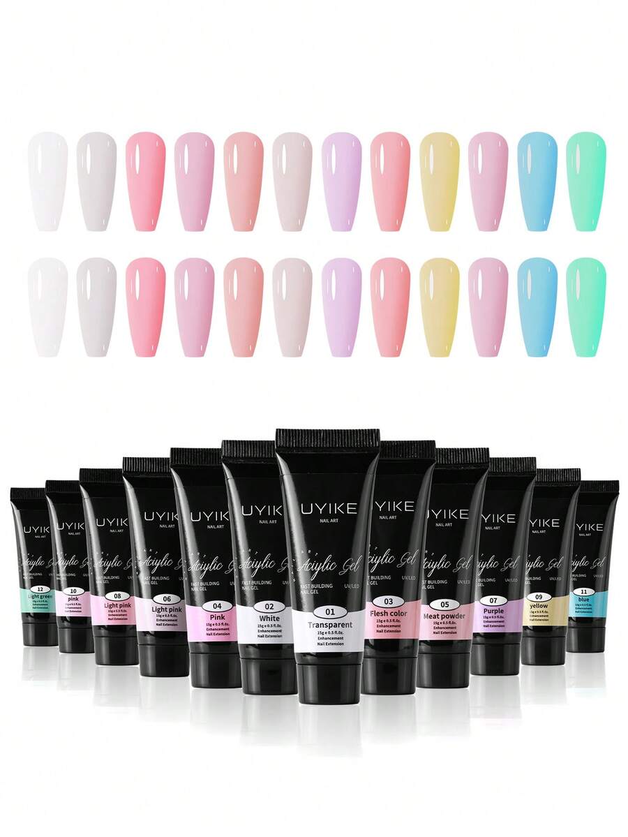 1 pieza Pegamento de gel de extensión de uñas de color de 0.510z para realce de uñas con diseños de uñas, de larga duración y fácil de usar, gel constructor de manicura de salón para mujeres, opciones de multicolor
