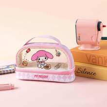 Sanrio 1 Stück Sanrio neue transparente Zweischicht-Federtasche, großer Kapazität 3D Cartoon Stiftemäppchen für Grundschüler/Mittelschüler, minimalistischer multifunktionaler Stiftkasten, Schülerbedarfsartikel, Schule wieder los