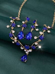 3 Piece Vintage Plum Blossom Jewelry Set With Cubic Zirconia Earrings & Necklace, Suitable For Bride, Bridesmaid, Wedding, Party, Formal Occasions