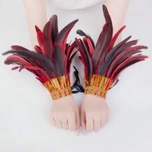 11色羽毛手鍊蕾絲流蘇女款羽毛手鍊組 2件/包 時尚龐克哥德風配件 羽毛手鍊遊戲派對節慶手鍊帶 人造羽毛 - A - 查看 7