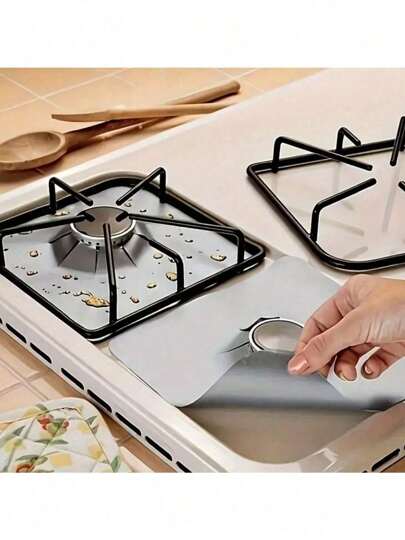 6 peças de capas reutilizáveis para queimadores de fogão a gás - Revestimentos antiaderentes pretos de dupla camada de 0,1 mm de espessura, fáceis de limpar para cozinha/cozinha. Tamanho da grelha do fogão: 27,6 cm x 27,6 cm.