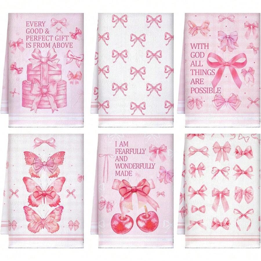 Boyiee Set Of 6 Daisy Kitchen Towels Spring Floral Gnome Dishtowels Flower Rustic Tea Towels Absorbent Forest Green Hand Wash Cloth 24"X16" For Farmhouse Kitchen Bathroom Housewarming Gift