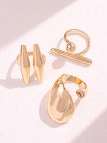 3pcs/Set Fashion Punk INS Minimalist Teardrop And Stud Triangle Ring Set, Street Style And High-End, Exaggerated And Minimalist, Abstract And Vintage, Luxury And Elegant, Suitable For Daily Commute, Party, Romantic Vacation, Photography, Exhibition Hall, Business And Personal Events, Exquisite, Gorgeous, High-End, Cute, Also Suitable For Couple Dating