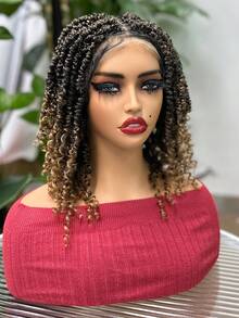 9*6 Lace Wig Braided With Curly Hair Synthetic Fiber Heat Resistant 14 Inch Short Braided Wig For Summer For Women