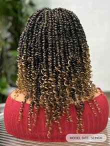 9*6 Lace Wig Braided With Curly Hair Synthetic Fiber Heat Resistant 14 Inch Short Braided Wig For Summer For Women