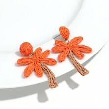 1 Pair Handmade Raffia Palm Tree Design Earrings, Boho Chic Beach Vacation Style, Suitable For Women Daily, Holiday, Party Wear