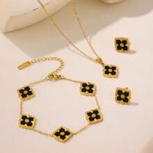 Conjunto de joyas de pulsera, collar y pendientes con flores, estilo accesorio de palacio de rombos, de estilo europeo y estadounidense