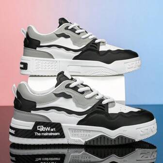 1 Pair Men's Casual Waterproof Lace-Up Letter Print PU Low-Top Outdoor Sports Skateboard Shoes