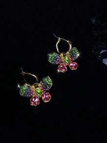 oudina 3pcs Colorful Cubic Zirconia Butterfly Jewelry Set, Suitable For Women's Everyday Wear