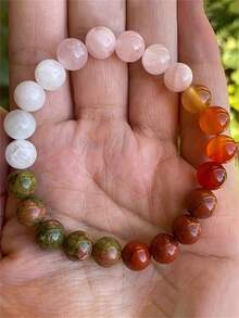 YAUKIA 1 pièce Bracelet perles de pierres naturelles dégradé de couleurs pour femmes, bracelet cadeau exquis en pierres semi-précieuses, bracelet de yoga méditation énergie guérison en cristal - Multicolore - Voir 2