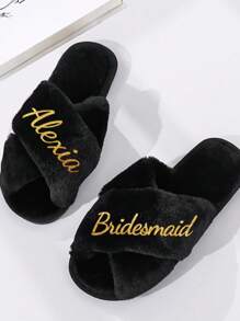 Fluffy Lady Customized Slippers, Fluffy Cross Bride Slippers, Bride Gift, Customized Bridal Shower Gift, Bachelorette Party Gift, Gift For Her