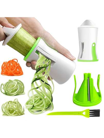 3-In-1 Vegetable Cutter Set: Slicer, Spiral Shredder, Quick Chopper. With 2 Slicing Designs, Suitable For Vegetarian Alternative Ingredients Like Carrot, Cucumber, Zucchini. Compact Multi-Function Chopper, Portable For Home & Outdoor Kitchen Use.