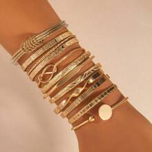 13-12-11-7-6-5pcs Set Fashionable Textured Heart-Shaped Metal Bangle Bracelets For Women, Bohemian Style Adjustable Stacking Bangles Suitable For Daily Life And Party Wear, Ideal Gift For Friends And Family Holiday