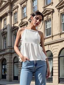 Women's Tie Strap Tank Tops Solid Plaid Pattern Side Ties Sleeveless Spaghetti Straps Camisole for Summer - Blanco - Ver 6