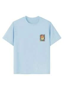 Tween Girls' Casual Graphic Print Crew Neck Short Sleeve T-Shirt, Summer Top - Baby Blue - View 5
