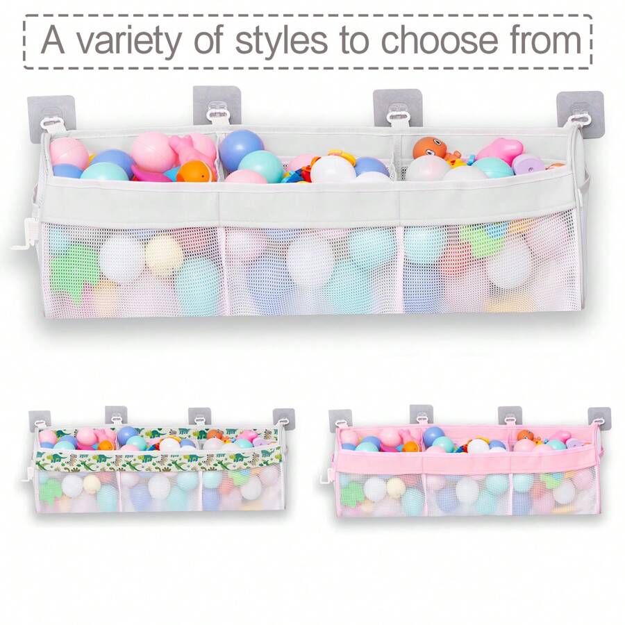 Wall-Mounted Bathtub Toy Organizer, 3 Compartment Shower Toy Holder With Wide Openings & Adhesive Hooks, Large Capacity Storage For Bath Toys Bathroom Accessories Back To School