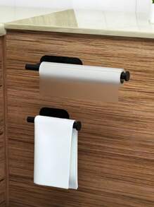 1 Stück selbstklebender Wandhalter für Papiertücher ohne Bohren, schwarz, einfach zu installieren, geeignet für Küche, Bad, unter Schränke, Spüle, Balkon und mehr. Auch für Klarsichtfolie/Alufolie Aufbewahrung, ein vielseitiges Tücher-Aufbewahrungsregal, ein Muss haben