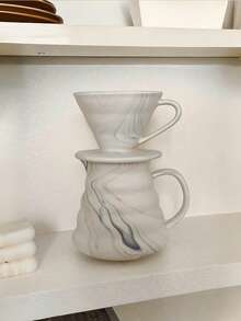 1 bình pha cà phê rót chậm bằng gốm cao cấp hình đám mây phong cách vintage kèm cốc lọc, bộ dụng cụ pha cà phê dùng tại nhà - trắng - Xem 8