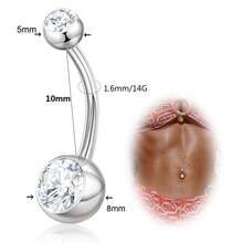 Bauchnabelpiercing, 14G Bauchnabelpiercing 14mm 12mm 10mm 8mm kurz lang Bauchnabelring mit kubischen Zirkoniasteinen, Bauchnabelpiercing Schmuck für Frauen und Männer