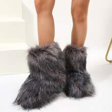 Stylish Personalized Winter Boots For Women - Adorable Spicy Girl Mid-Length Snow Boots, Cozy And Warm,Fluffy Boots Faux Fur Boots Women Shoes - 灰色 - 查看 10