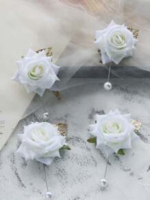4 teiliges Set Elfenbein Rose Kombination elegante Corsage für Hochzeit, Party, Gastgeber