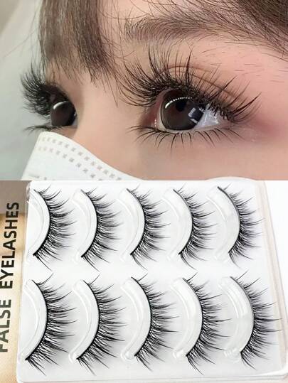 5 Pairs Cartoon Style False Eyelashes, Japanese Manga Thick Full Strip Eyelashes, Natural Fluffy Eyelash Extensions For Cosplay