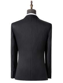 3PCS Stripe Mens Suit Formal Business Wedding Prom Suit Pinstripe Male Groom Tuxedo, Solid Color, Blazer+Vest+Pant, Modern Fit Wedding Party Dinner Formal, Long Sleeves, Machine Washable - màu đen - Xem 5