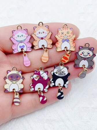 10pcs Cartoon Enamel Cat Accessories Animal Cartoon Pendants Metal DIY Bracelets Necklaces Jewelry Making Accessories