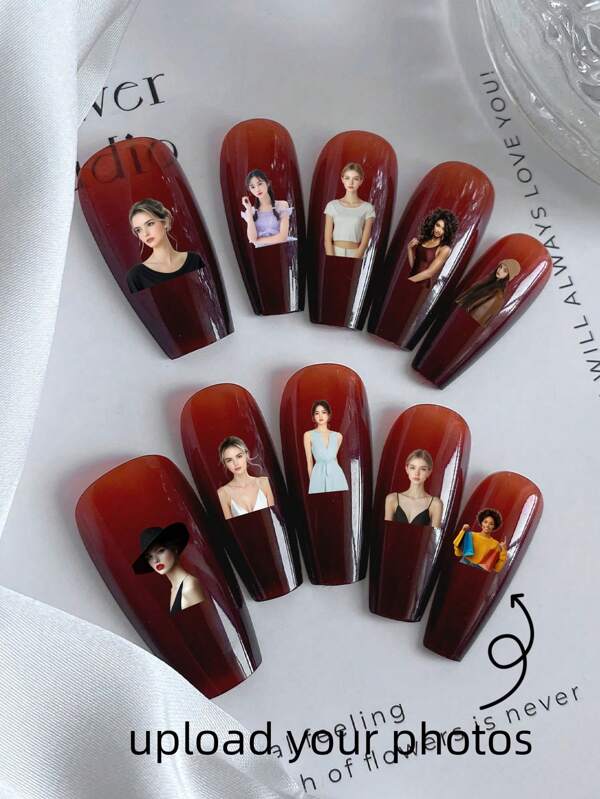 10 Stücke handgepresste Sarg-förmige Nägel, Künstliche Nägel, DIY, Individuelles Muster, Halloween Nägel, Weihnachtsnägel, Individualisierung von Weihnachts- und Halloween-Elementen, keine Nail Art Dekoration Rote Nägel, Nagelzubehör für Mädchen, Damen für Hochzeit, Party, Feiertage, Geschenkset Nagel-Kit