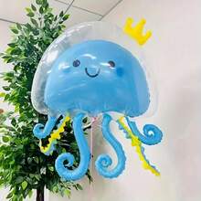1pc Octopus Balloon & Fishing Net Decoration Set, Double Layer Anemone Balloons, For Ocean, Marine, Octopus, Mermaid Themed Party Decoration, Birthday Supplies - Jellyfish Balloon - View 13