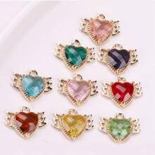 5 piezas de cobre de aleación con incrustación de en forma de corazón con alas, adecuado para hacer collares, pulseras, aretes, llaveros y joyería